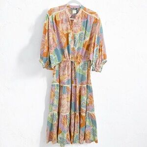 Foxy Lady Vintage 70’s 80’s Soft Pastel Floral 100% Cotton Cinch Tie Waste Dress